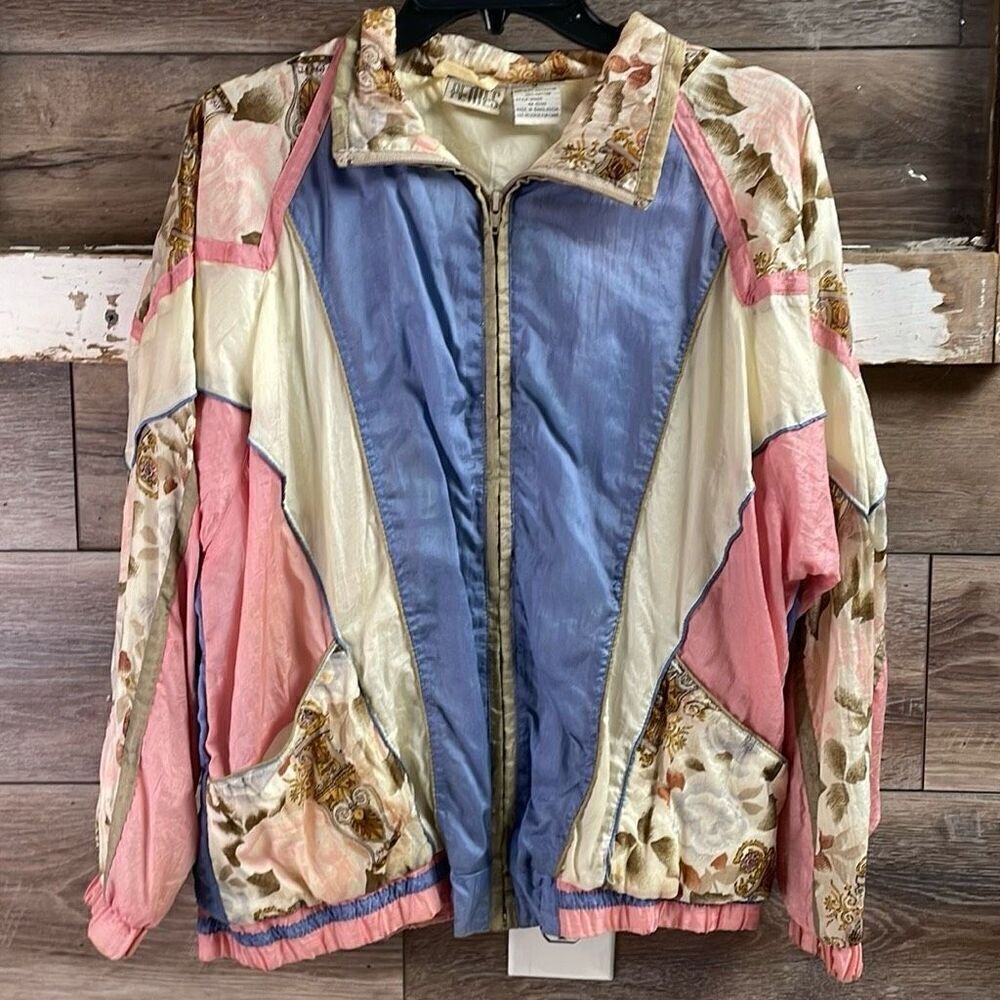 Vintage JUST FOR PETITES Ladies Windbreaker Cottagecore Floral Jacket Size Med